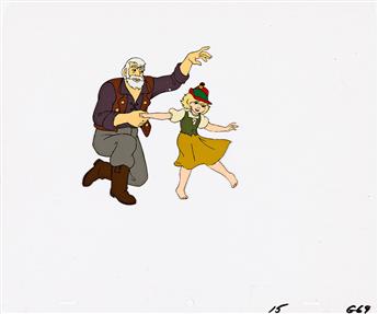 HANNA BARBERA / PAUL JULIAN Heidi, Grandfather, and Spritz the Goat Animation Cel and Background Setup.